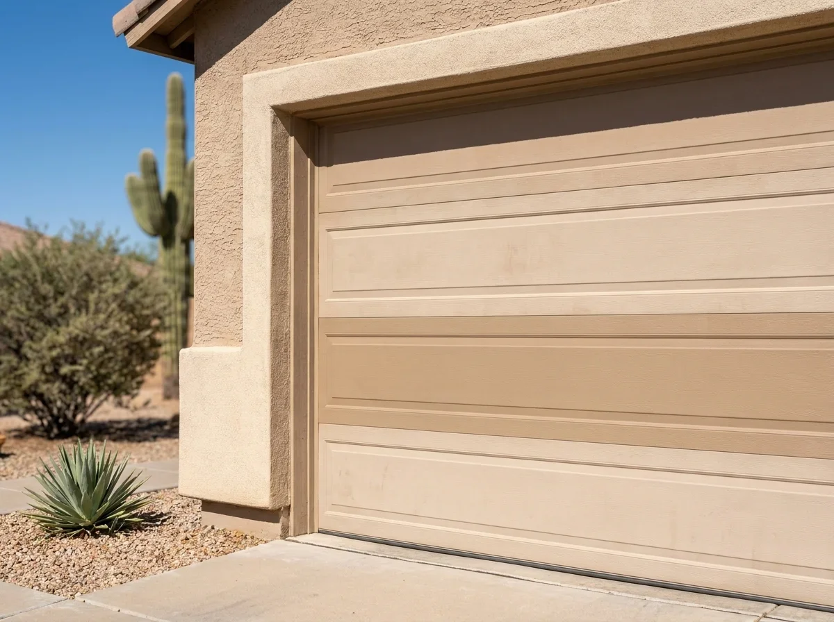 Garage door with a new panel matching the other sections