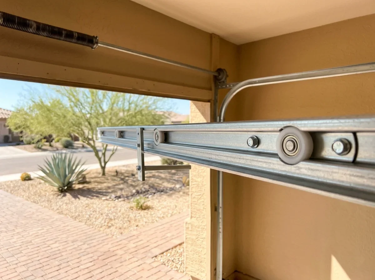 Garage door with straight track and new rollers after repair