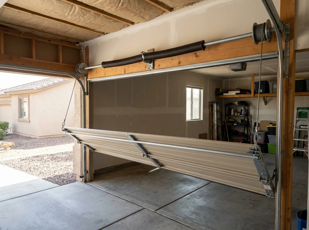 New torsion spring installed above a garage door