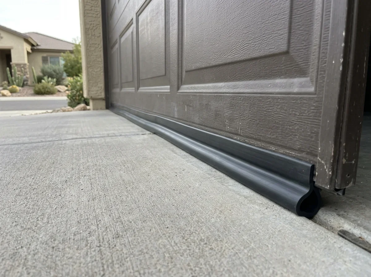 New rubber bottom seal on a closed garage door